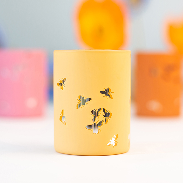 Borosilicate Votive Candle Holder Laser on Yellow Painting