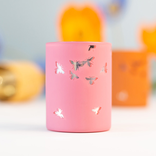 3oz Borosiliate Candle Holder Votive Pink  Laser Engraving