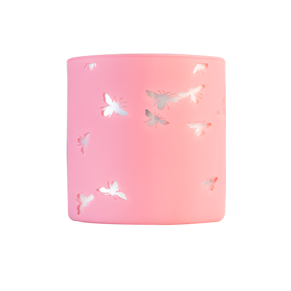 3 Wick Candle Holder Borosiliate Glass Laser Engraving Pink