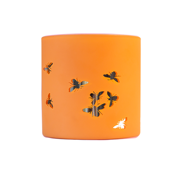 3 Wick Candle Holder Borosiliate Glass Laser Engraving Orange