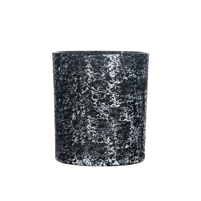 Black Decorated Empty Glass Candle Holder For Soy Wax