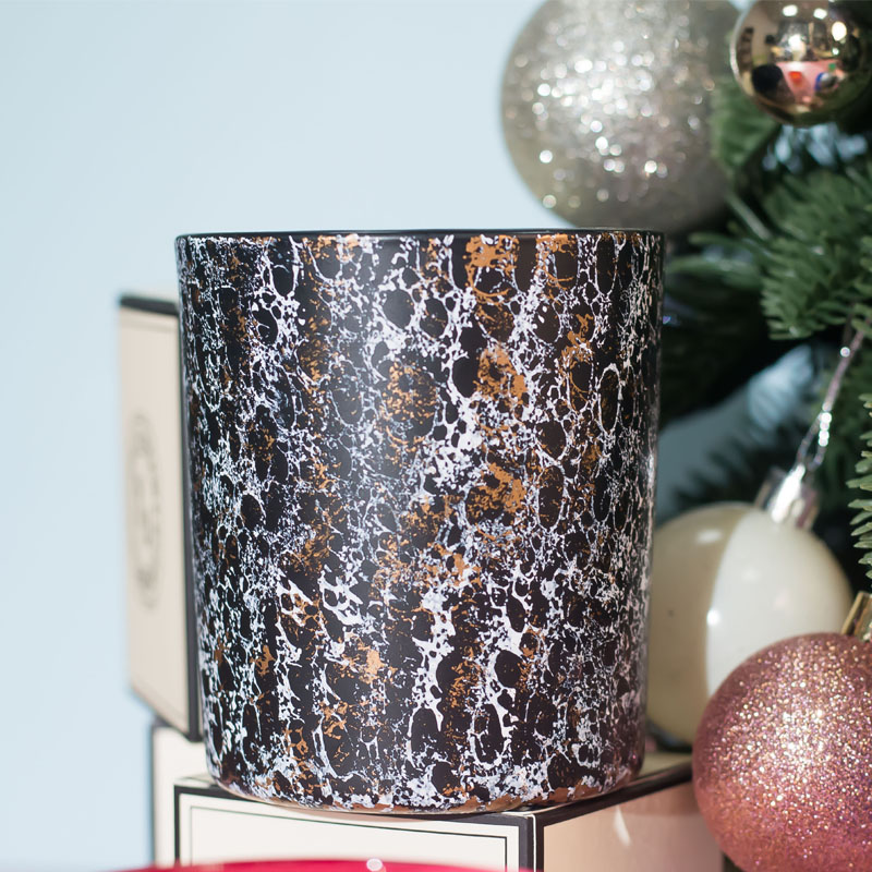 Black Decorated 11oz Glass Candle Holder For Scented Candles