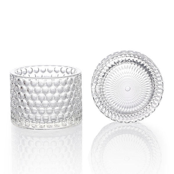 9x6.5cm Embossed Candle Holder Glass Container with Lid 