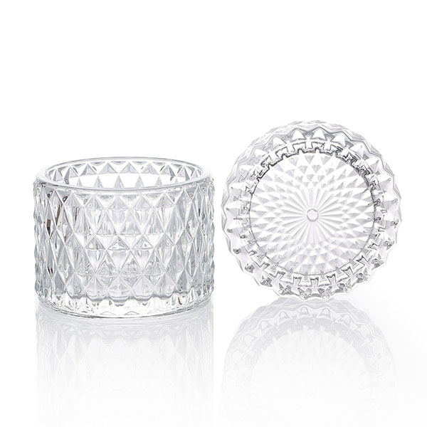 9x6.5cm Embossed Candle Holder Glass Container OEM and ODM 