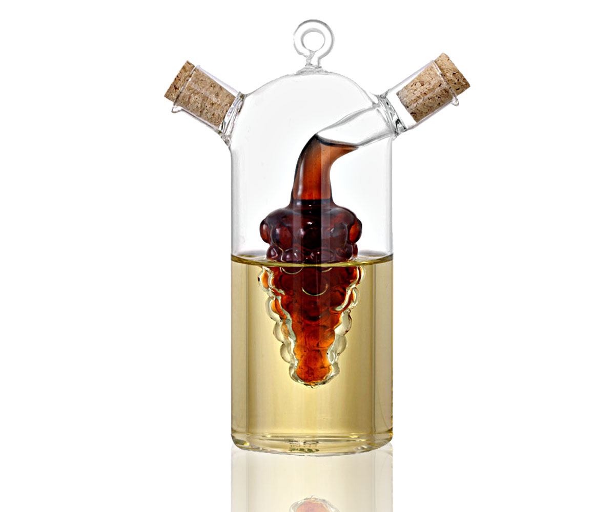 Botella dispensadora de vinagrera y aceite con motivo de uva de vidrio de borosilicato