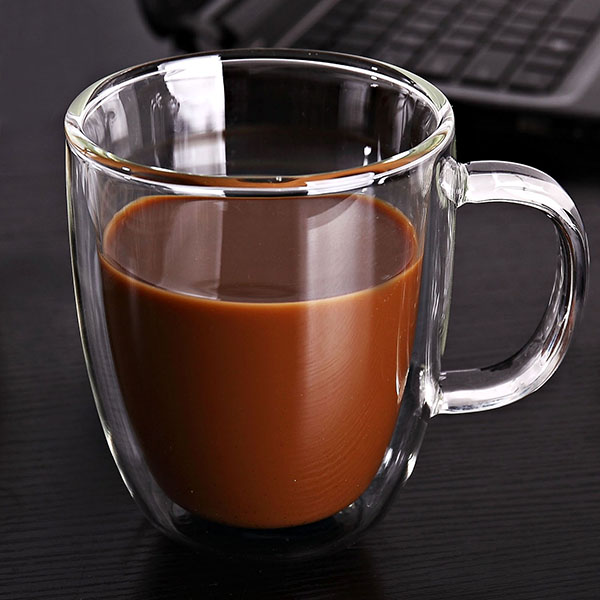 Heat Resistance Handmade Borosilicate Glass Double Wall Coffee Mug 16oz On Sale