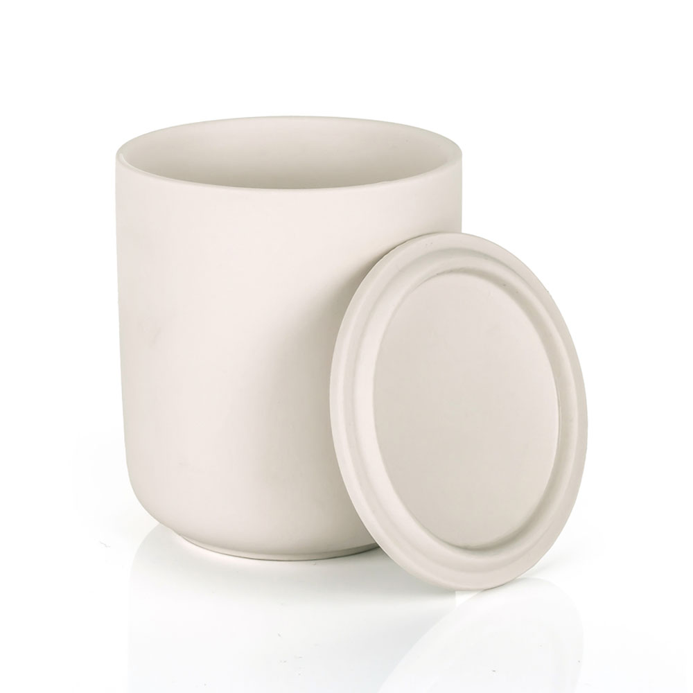 Milky White Stoneware Candle vessel With Lid 10oz