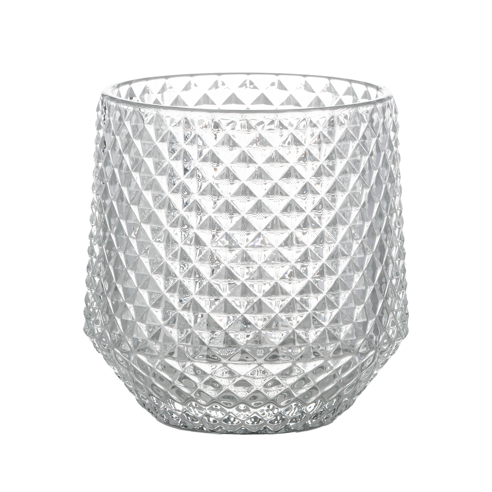 10oz Embossed Pattern Glass Candle Holder Diamond Design