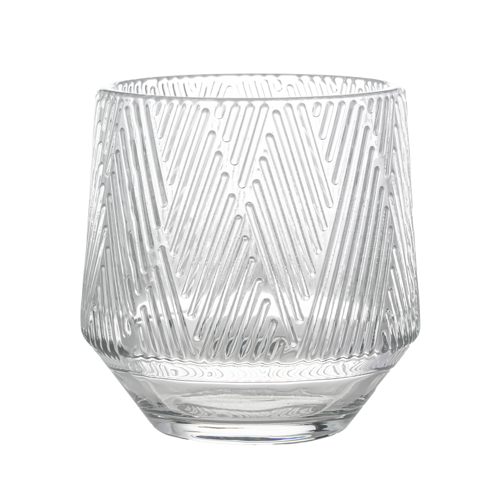 10oz Embossed Pattern Glass Candle Holder Stripe Design