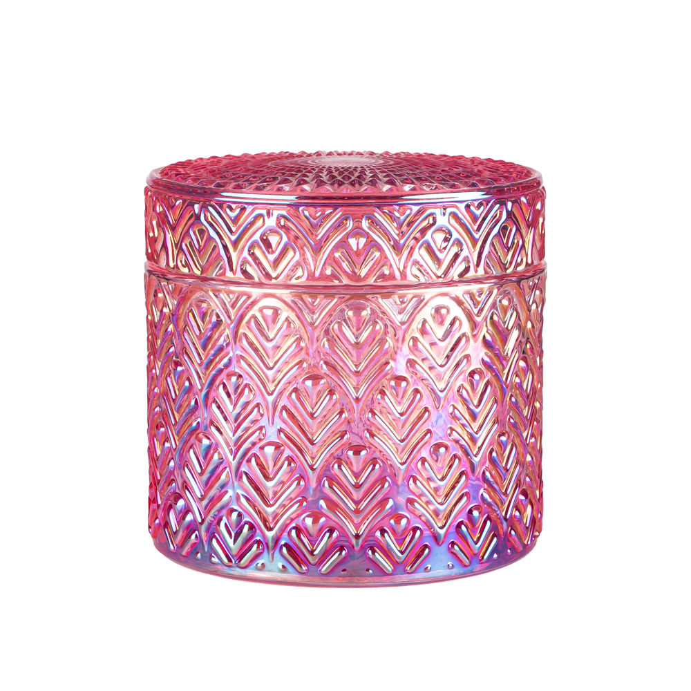 6oz Embossed Pattern Glass Candle Jar With Lid Empty
