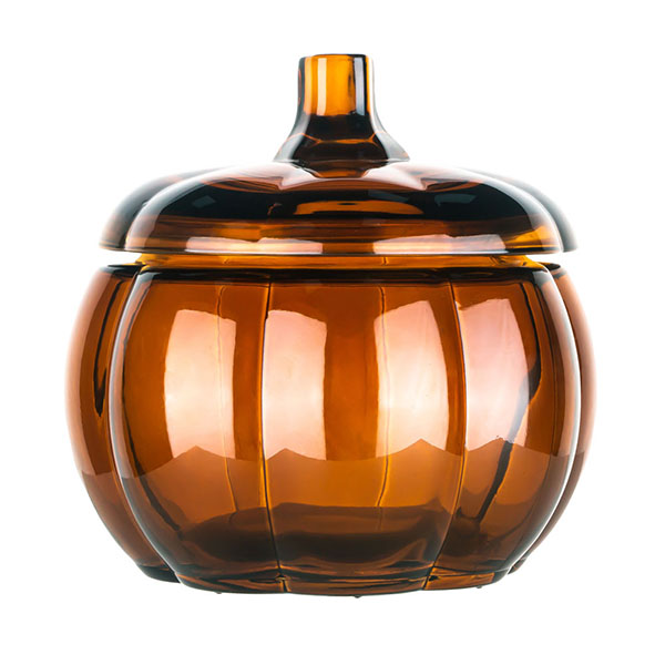 12oz Glass Bourbon Pumpkin Candle Holder Amber