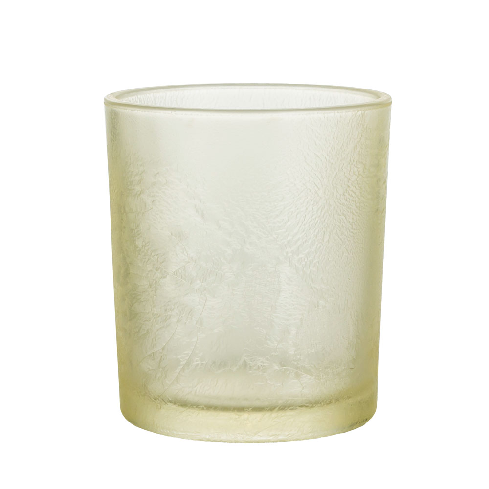 Crack Lacquer Yellow Glass Candle Holder 11oz Empty