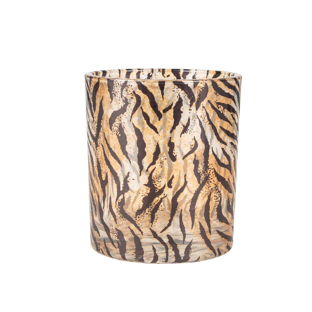 Cheetah Decored Glass Candle Holder Classic 8oz Glass Factory