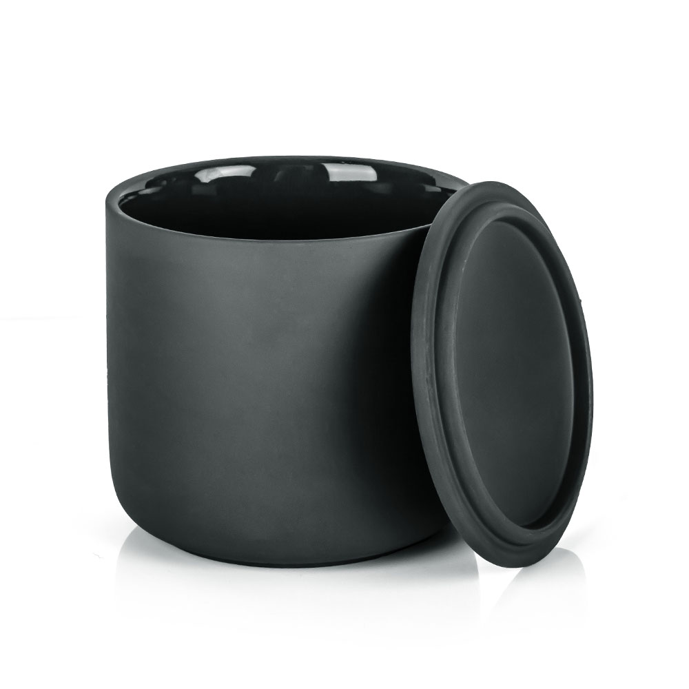 Classic Matte Black Ceramic Clay Candle Vessel With Lid