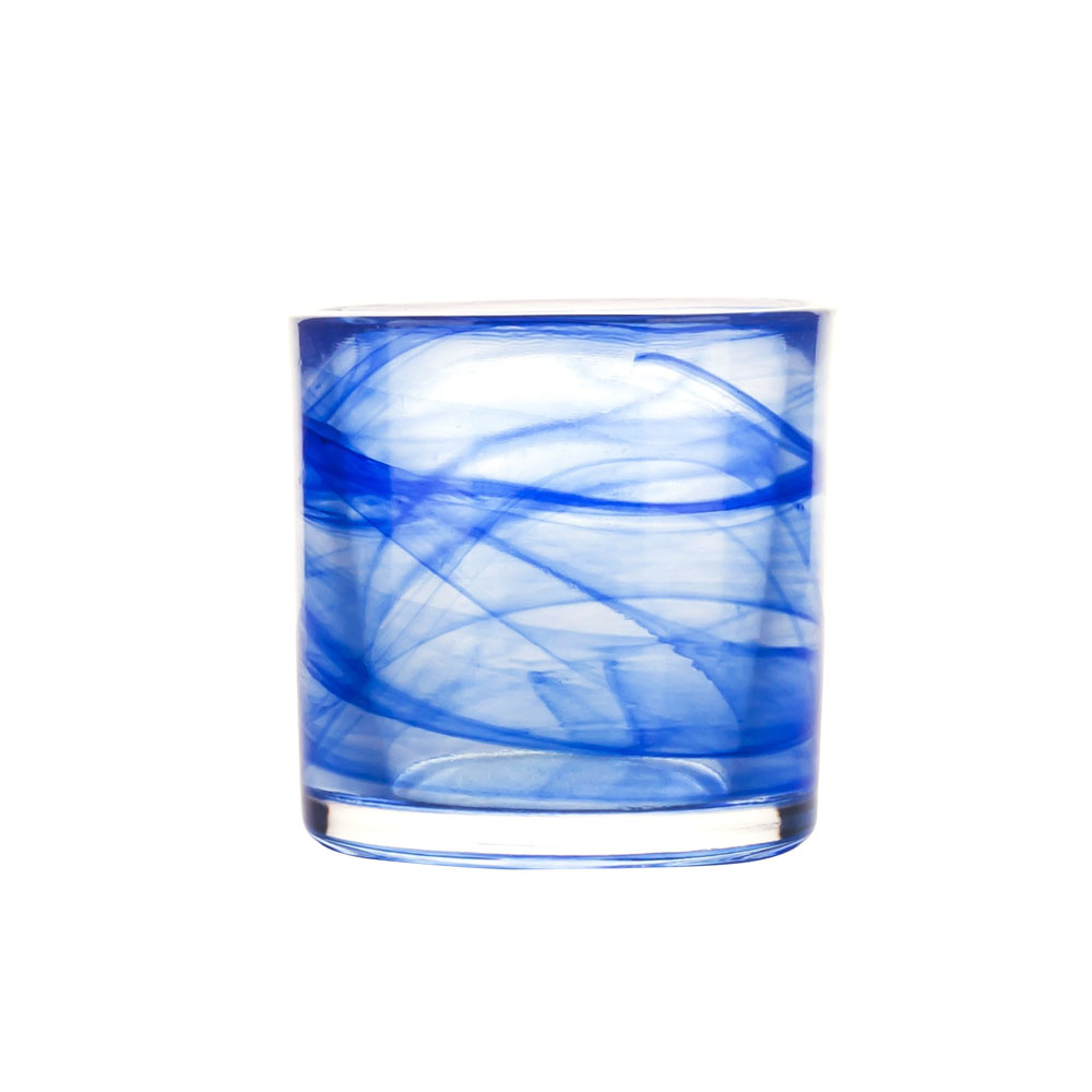 Blue Swirl Handmade Small Votive Candle Jar Portable
