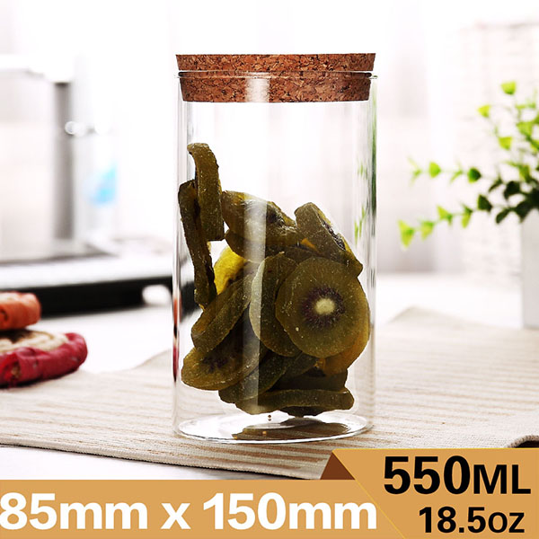 3.35 x 5.9inch borosilicate food storer with cork lid 19oz