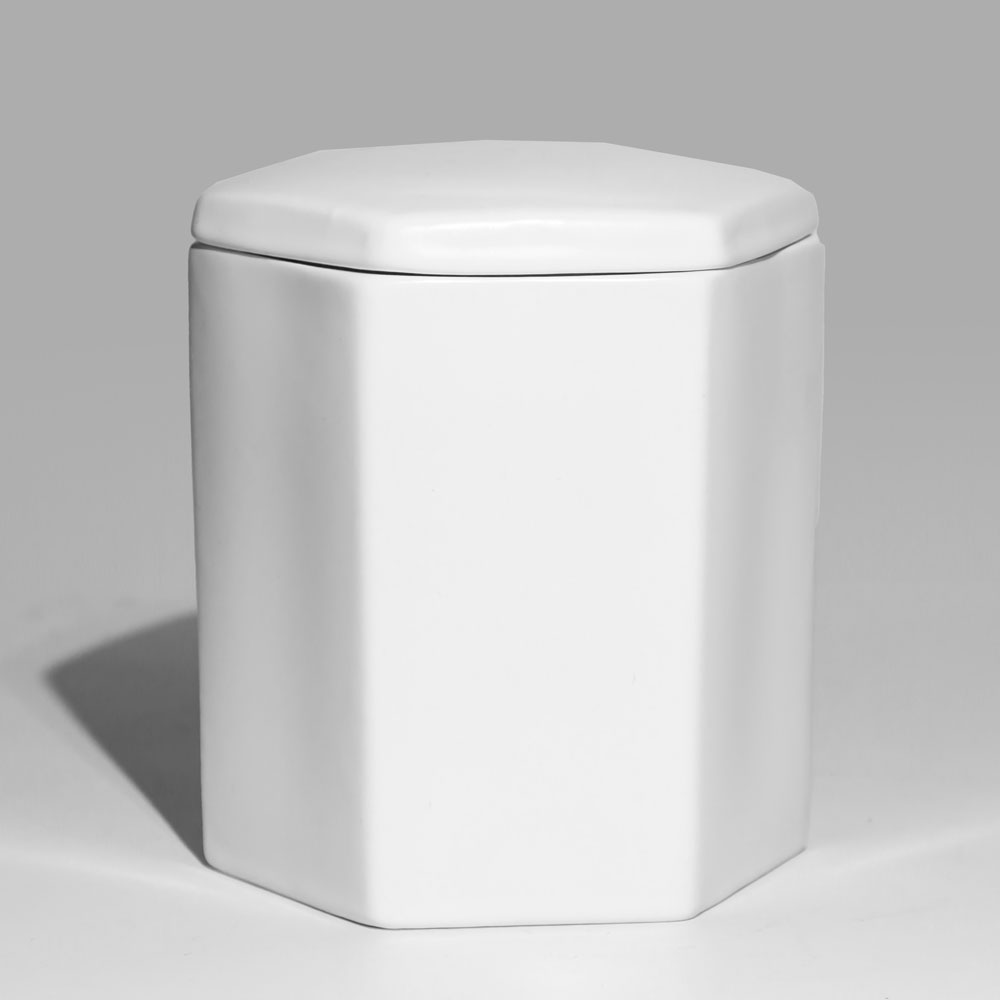 White Hexagonal Jasmin Flower Ceramic Candle Jar With Lid