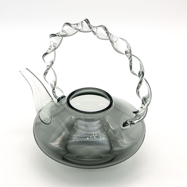 Luxury Gift Grey Borosilicate Tea Pot with Spirl Handle and Removable Glass Infuser