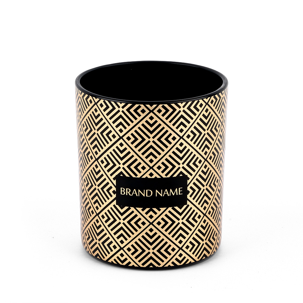Hotstamping Gold Black Candle Holder Glass 11oz