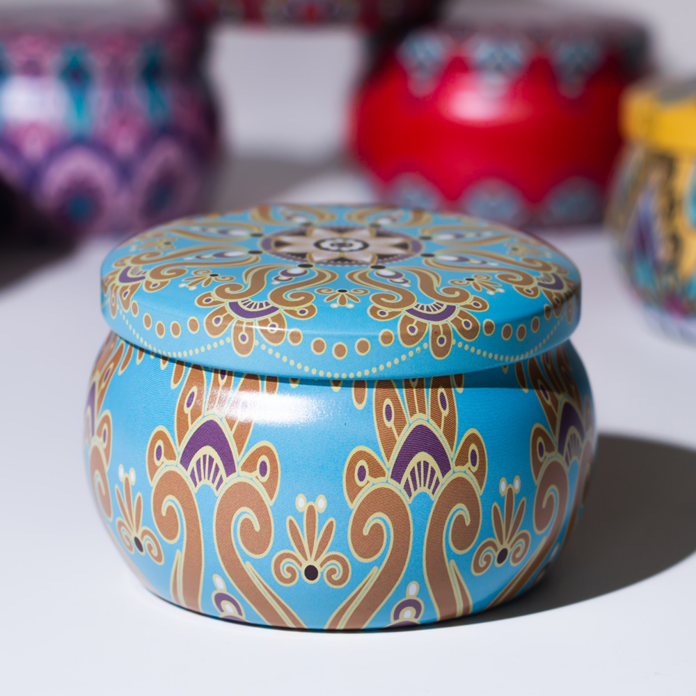 حاويات قصدير معدنية نذرية مطبوعة CMYK سعة 4 أوقية مع أغطية محكمة الغلق