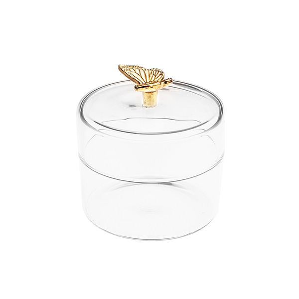 11oz Borosilicate Jar with Lid Gold Butterfly