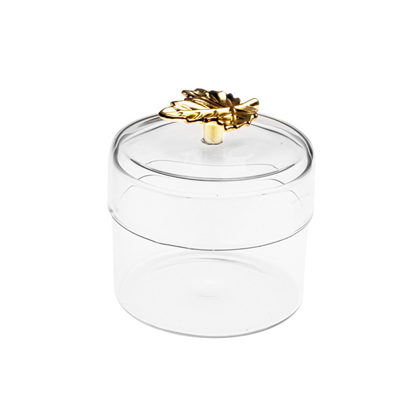 Borosilicate Glass Candle Holder with Metal Decoration on Lid