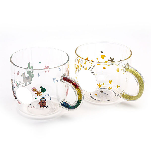 380ml Bead Handle Heat Resistant Borosilicate Glass Mug with Decal Printing
