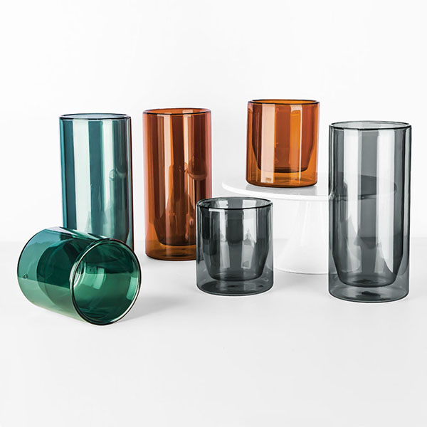 Custom Premium Borosilicate Double Wall Glass Candle Holder Teal, Grey, Amber
