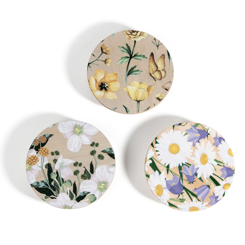 Raw Pine Wood Lid with CMYK printing flowers for candle glass
