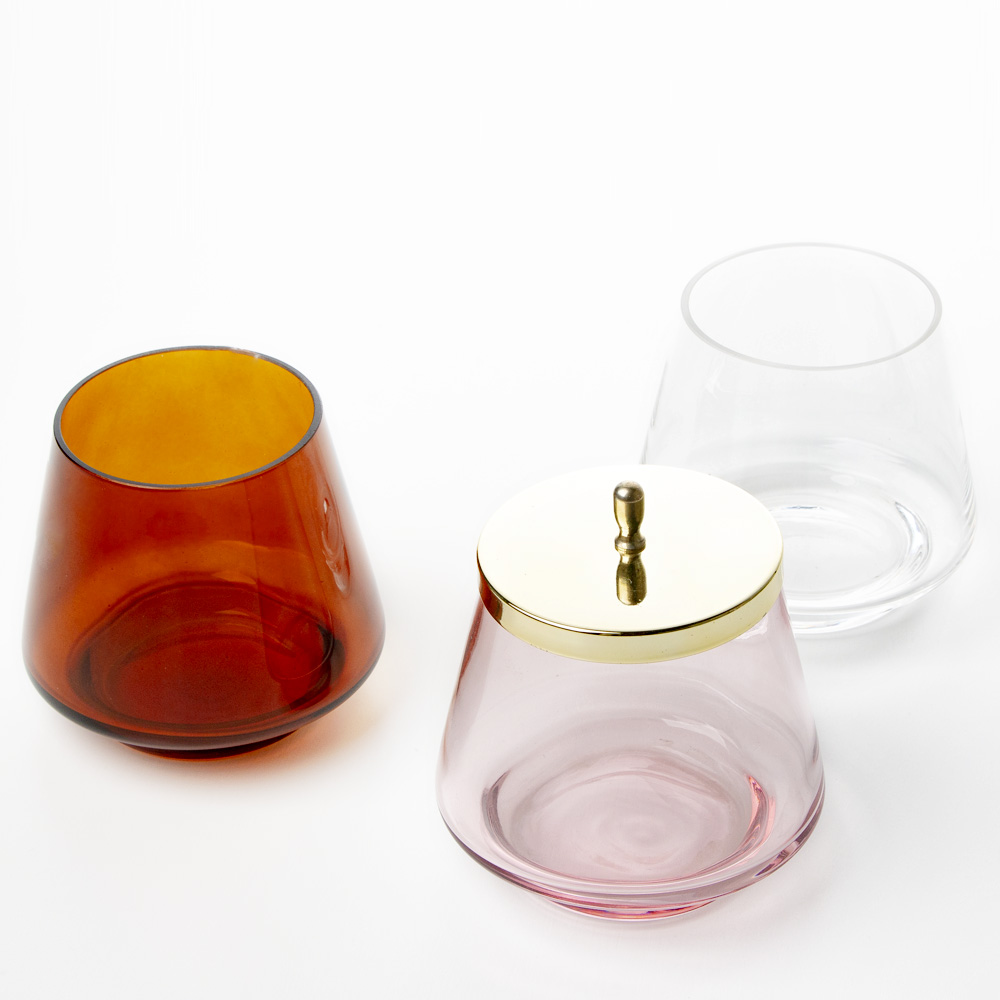 Handmade Premium 12oz Pyramid Glass Candle Holder Clear, Amber, Pink