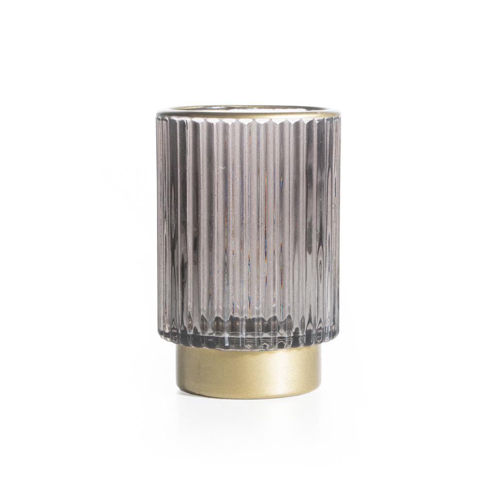 Strips Glass Candle Jar With Grey And Gold Decoration