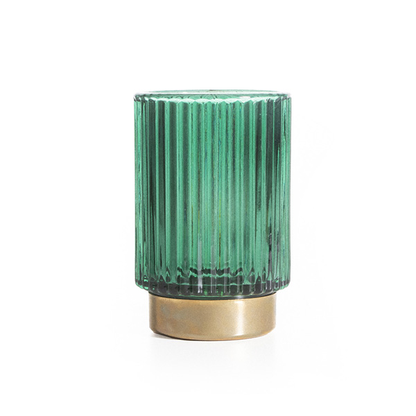 12oz Strips Glass Candle Jar With Green And Gold Decoration