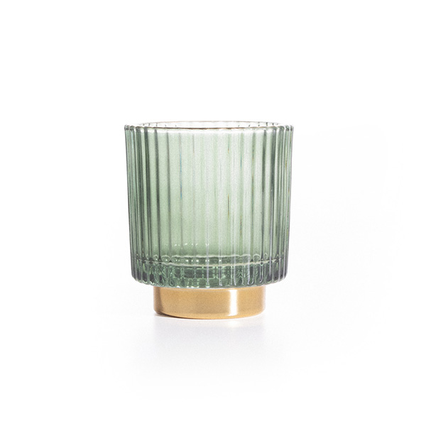 8oz Strips Candle Glass With Green And Gold Decoration