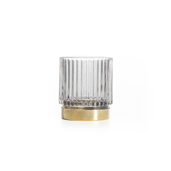 Mini Strips Candle Glass Holder With Gold Metal Base