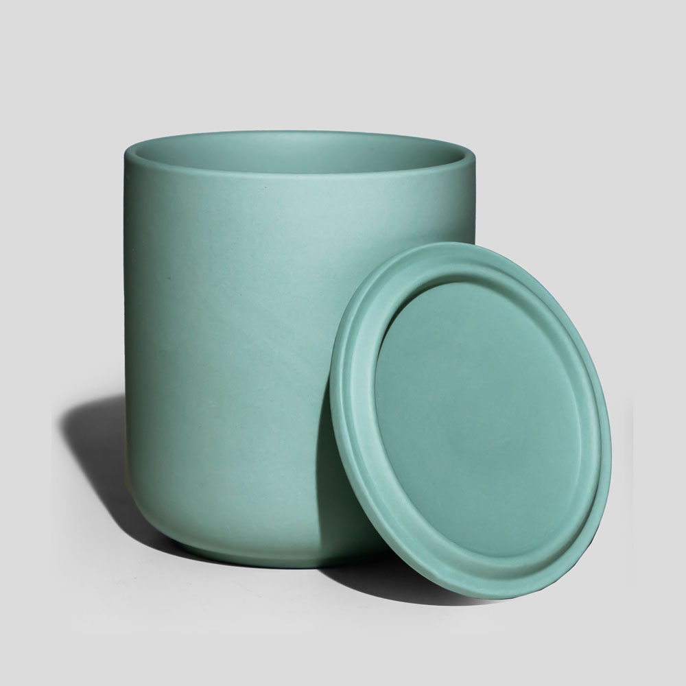 Nordic Teal Ceramic Candle Jar With Lid