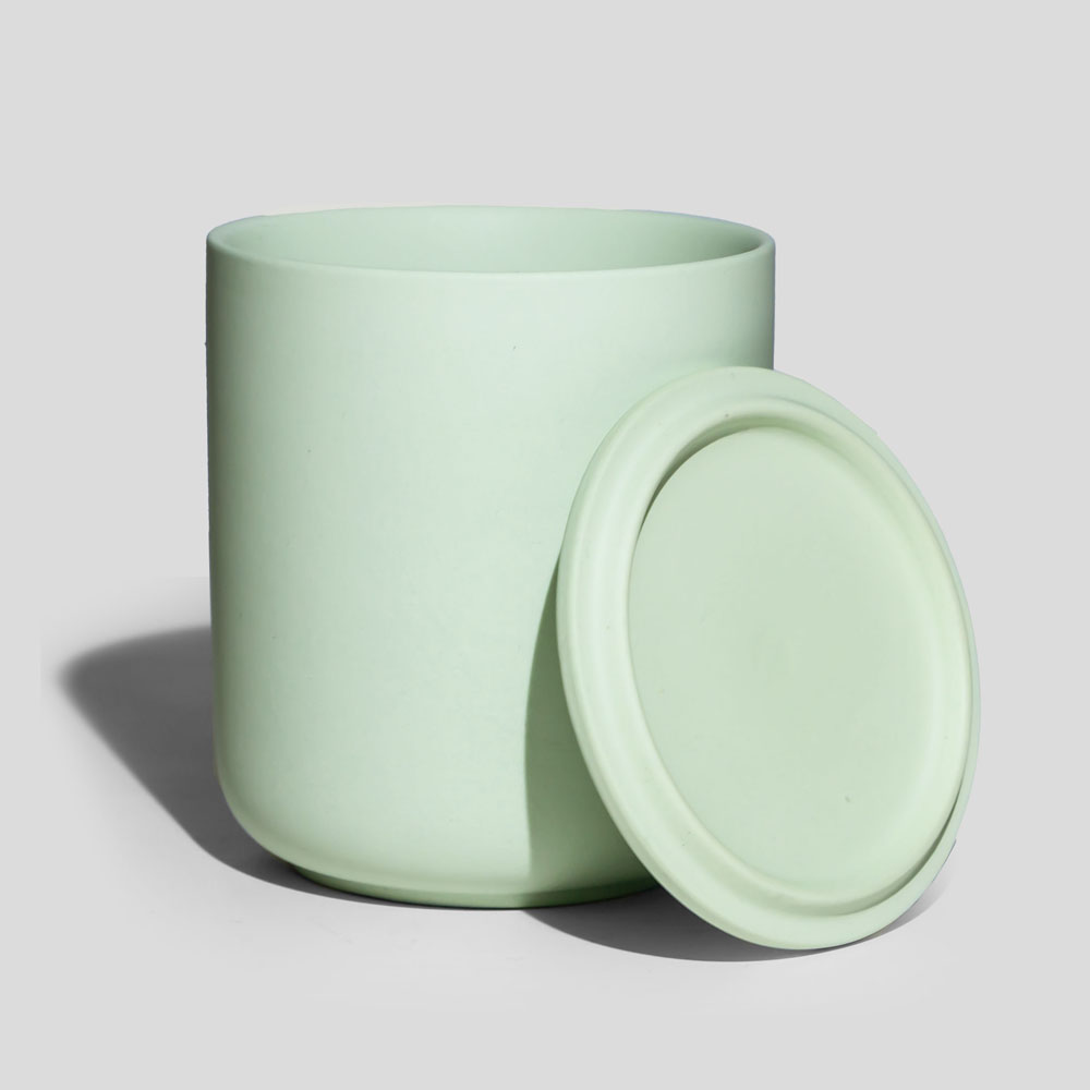 Nordic Mint Ceramic Candle Jar With Lid 10oz