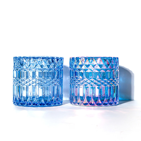 6oz Blue Crystal Candle Holder Glass