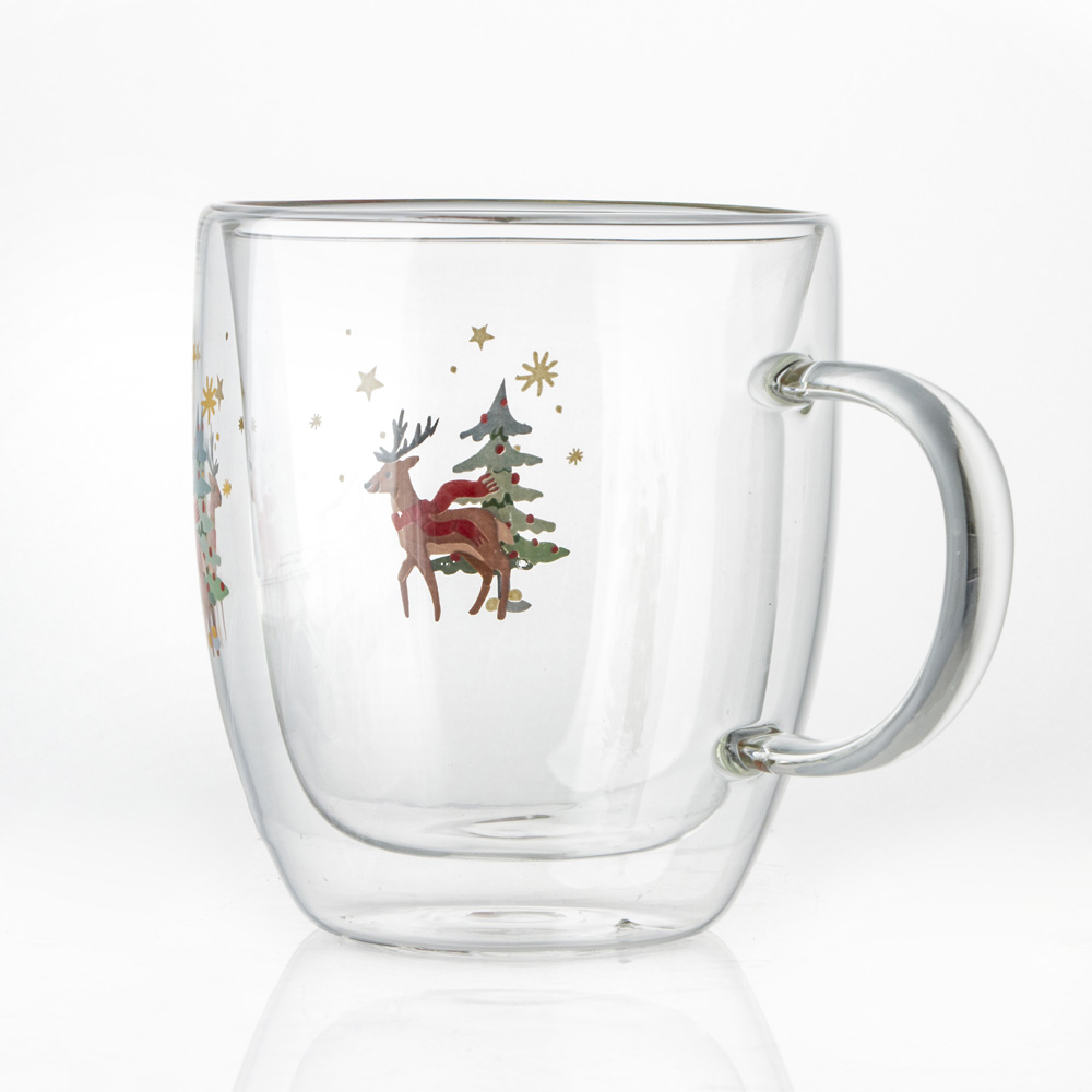 Tazza di caffè in vetro a doppia parete borosilicata con maniglia per vacanza