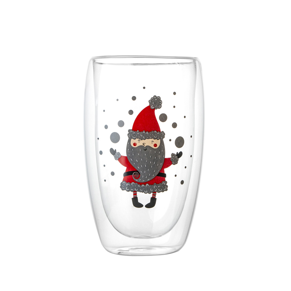Holiday Santa Borosilicate cawan kaca dinding berganda untuk kopi