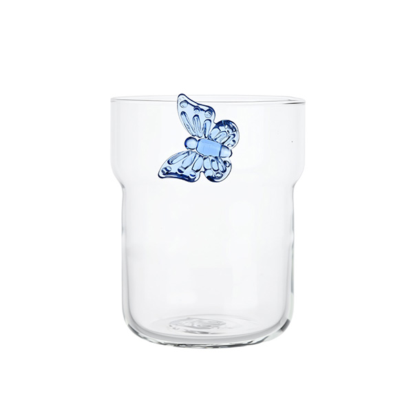 Tasse en verre de borosilicate haut personnalisé avec décoration de papillon 3D | Verre à boisson décorative