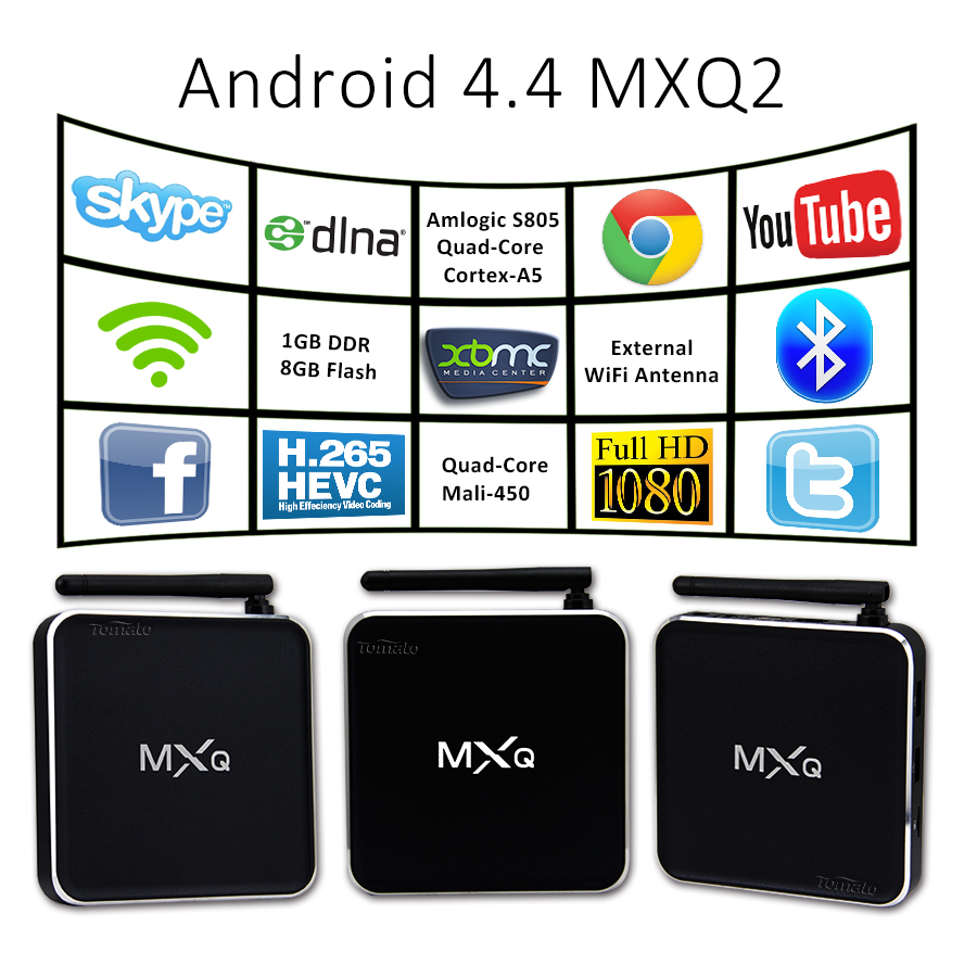Android TV Dört Çekirdekli Amlogic S805 Android 4.4 Dört Çekirdek Desteği H.265 4K2K MXQ2