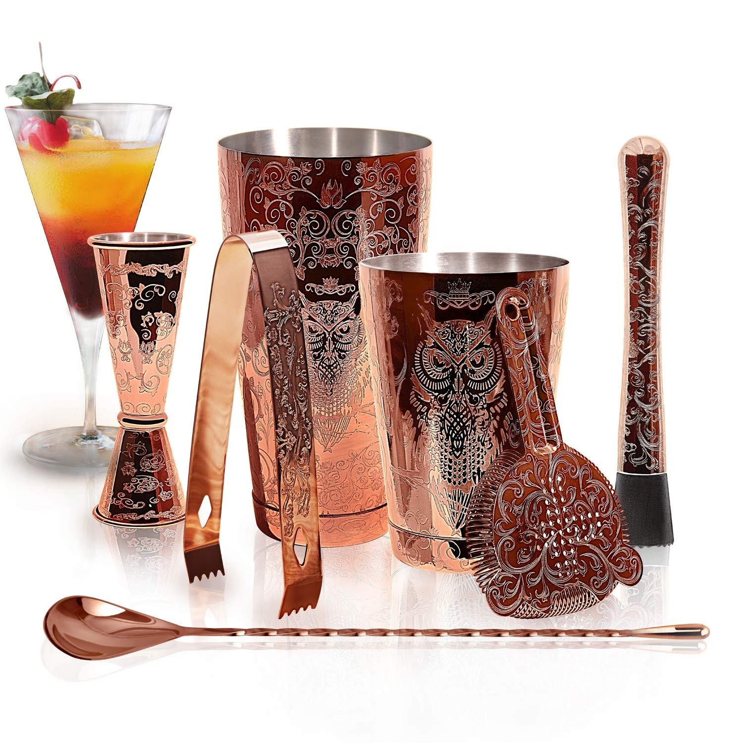 Etch Design Plated Copper Food Grade Stainless Steel Cocktail Shaker Set - COPY - 2qanib
