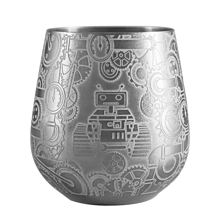 Fabricante de vasos de vino grabados al agua fuerte de acero inoxidable en forma de huevo de estilo steampunk de China
