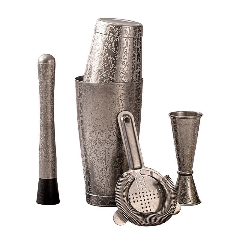 Set Mixology professionale per la casa in acciaio inossidabile spazzolato argento