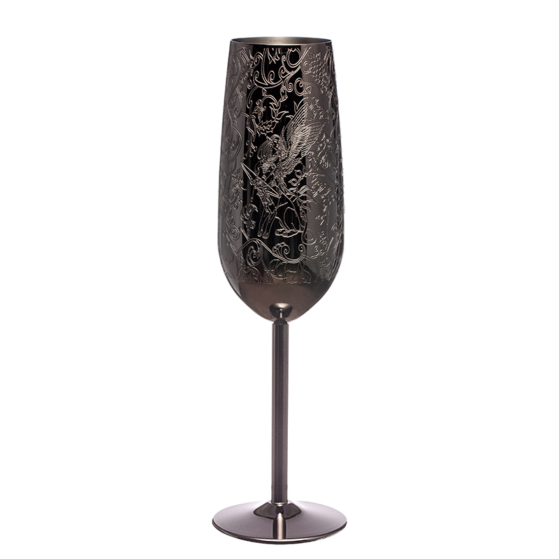 Champagnerflöten aus Edelstahl, Glas, Metall, schwarz plattiert, Weingläser für Partys im Freien