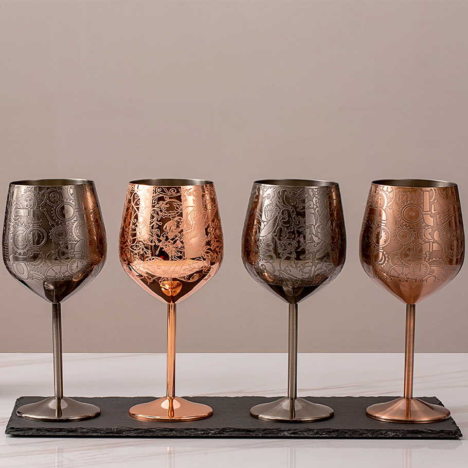 Etched Stainless Steel Wine Glasses, Light Up Your Wine Tasting Moments!