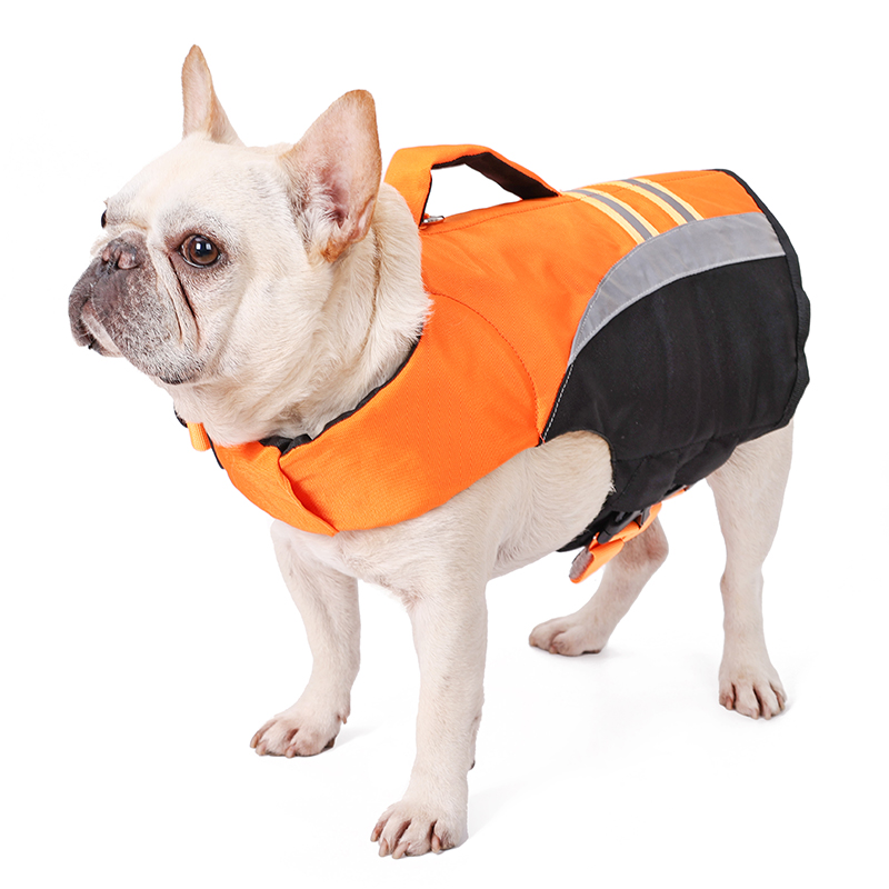 Oxford cloth soft handle reflective dog jacket waterproof pet dog life jacket swim suit vest