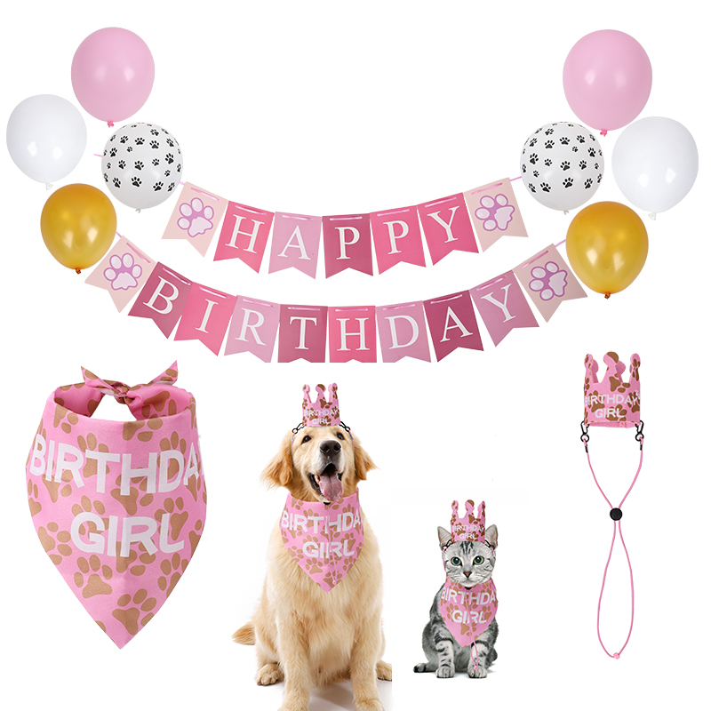 Customized Dog Birthday Decorations Hat Bandana Scarf and Dog Girl Boy Birthday Party  Banner Balloons for Cat Dog Pet