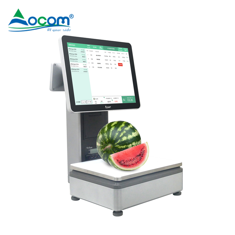 POS-S002 15.1 Inches Windows Capacitive Touch Screen All-In-One POS Scale With 58mm Receipt Printer Built-in