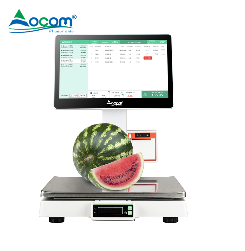 (POS-S003)Touch 15.6Inch Main Screen Seafood Aquatic Products Shop Gram Food Weighing Stainless High Precision Weighing Digital Scale Smart